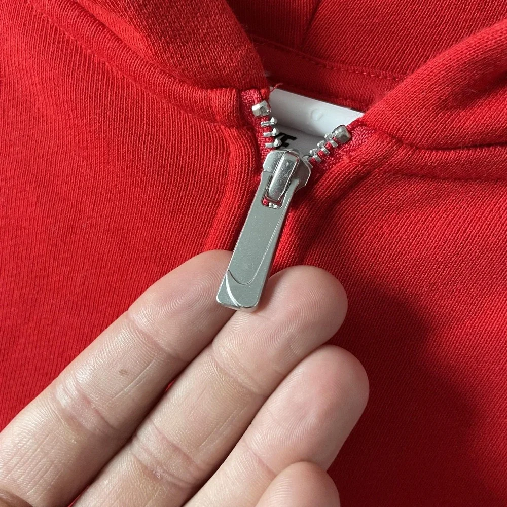 Nike Hoodie Womens M Red Full Zip Cotton Fleece Kangaroo Pocket Logo Sweatshirt